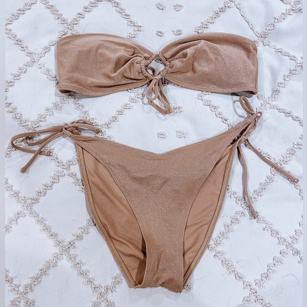 Abercrombie & Fitch Shimmery Nude/Tan Bandeau Bikini Set